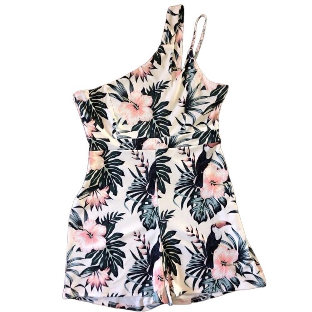 Floral one sleeve beach vibe romper size Large